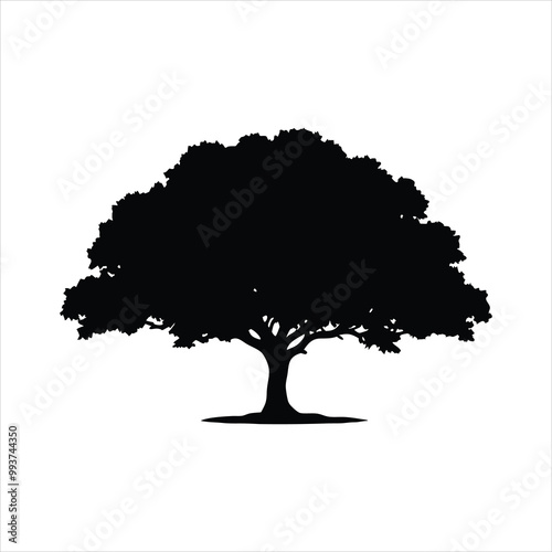 Elegant Oak Tree Silhouette Vector - Minimalist Black and White Nature Design