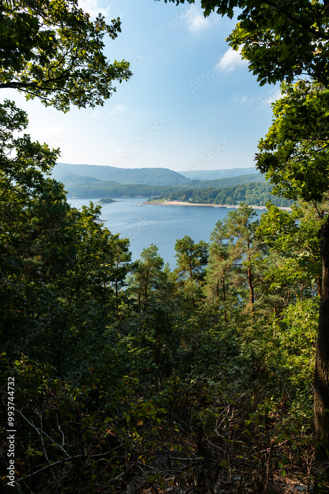 Eifel-Blick auf den Rursee von der Hubertushöhe bei Schmidt im Sommer bei schönem Wetter Eifel-Blick auf den Rursee von der Hubertushöhe bei Schmidt im Sommer bei schönem Wetter