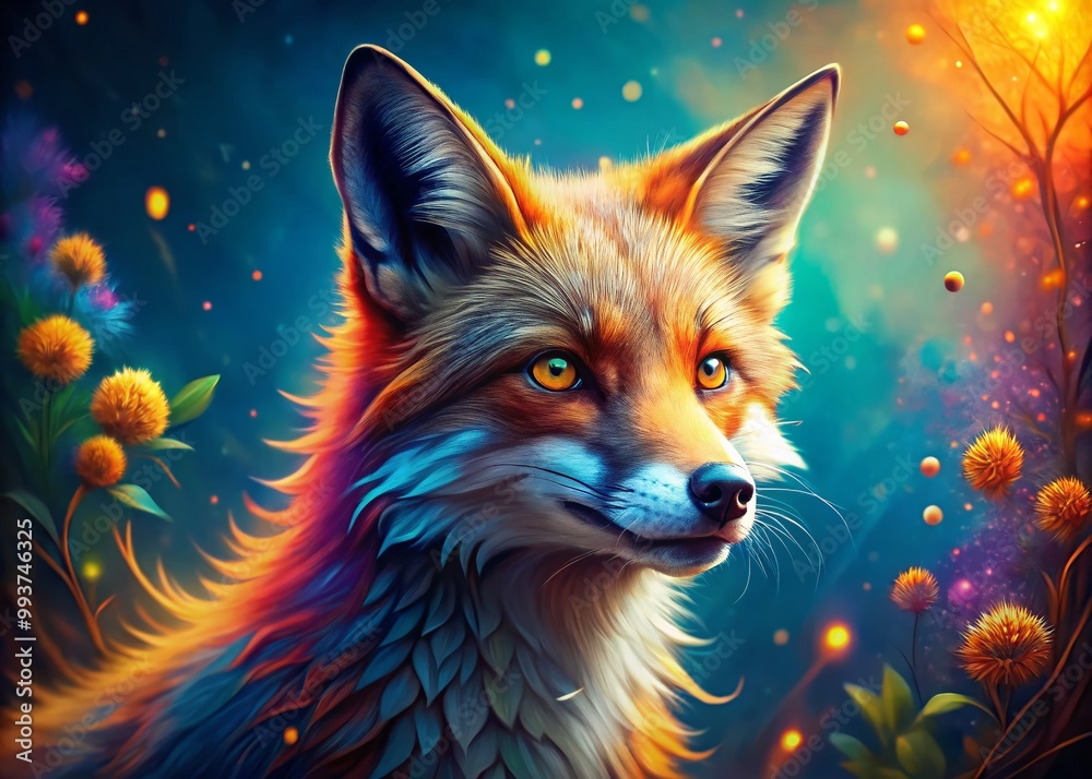 Fototapeta premium Whimsical Fox Illustration in Vibrant Colors with Playful Expressions and Detailed Fur Texture