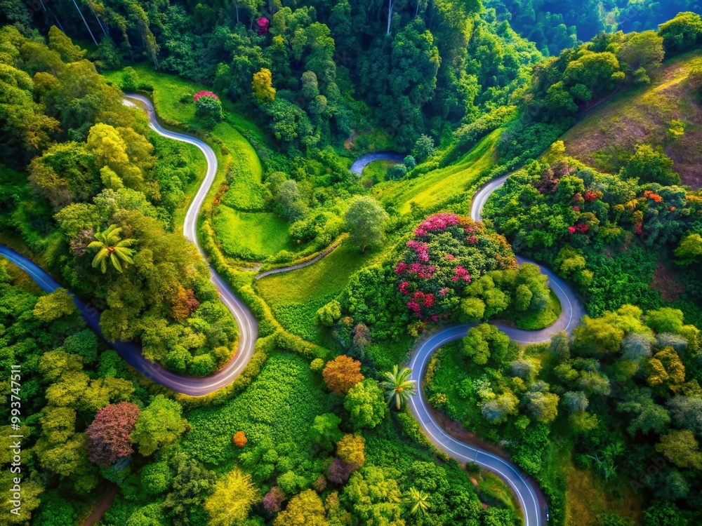 Winding Pathway Through Lush Greenery and Vibrant Flora in a Scenic Natural Landscape Setting Winding Pathway Through Lush Greenery and Vibrant Flora in a Scenic Natural Landscape Setting