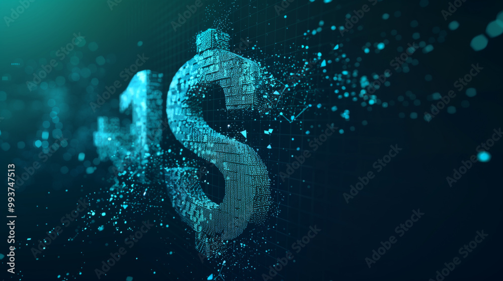 Digital Dollar Symbol with Glowing Particles