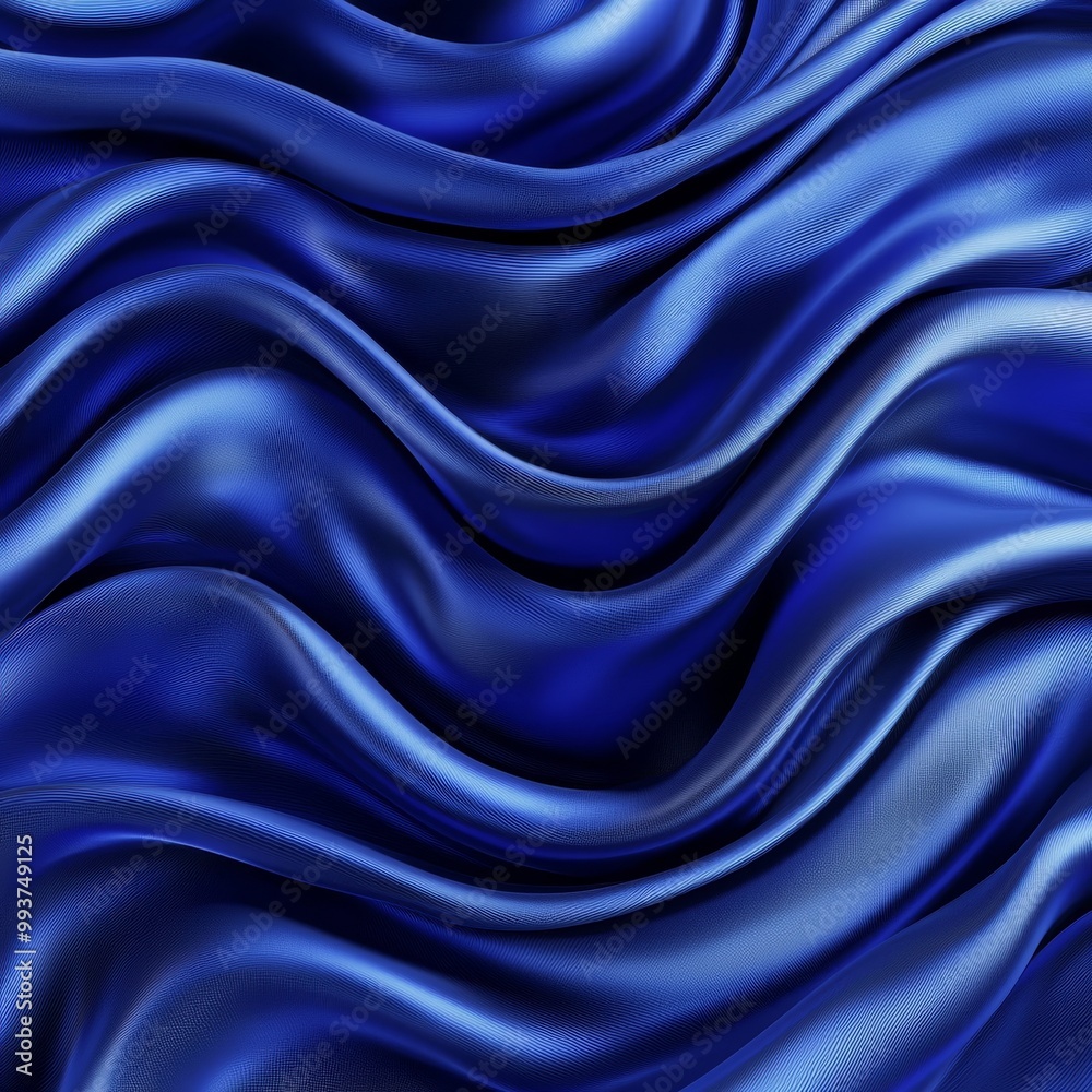 Fototapeta premium Elegant blue silk fabric texture, flowing in waves on a smooth surface.