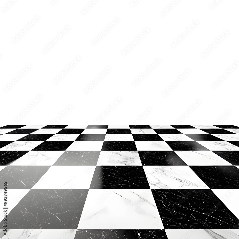 Endless black-and-white checkered marble floor, minimalist and retro-inspired design, sleek and timeless interior Endless black-and-white checkered marble floor, minimalist and retro-inspired design, sleek and timeless interior