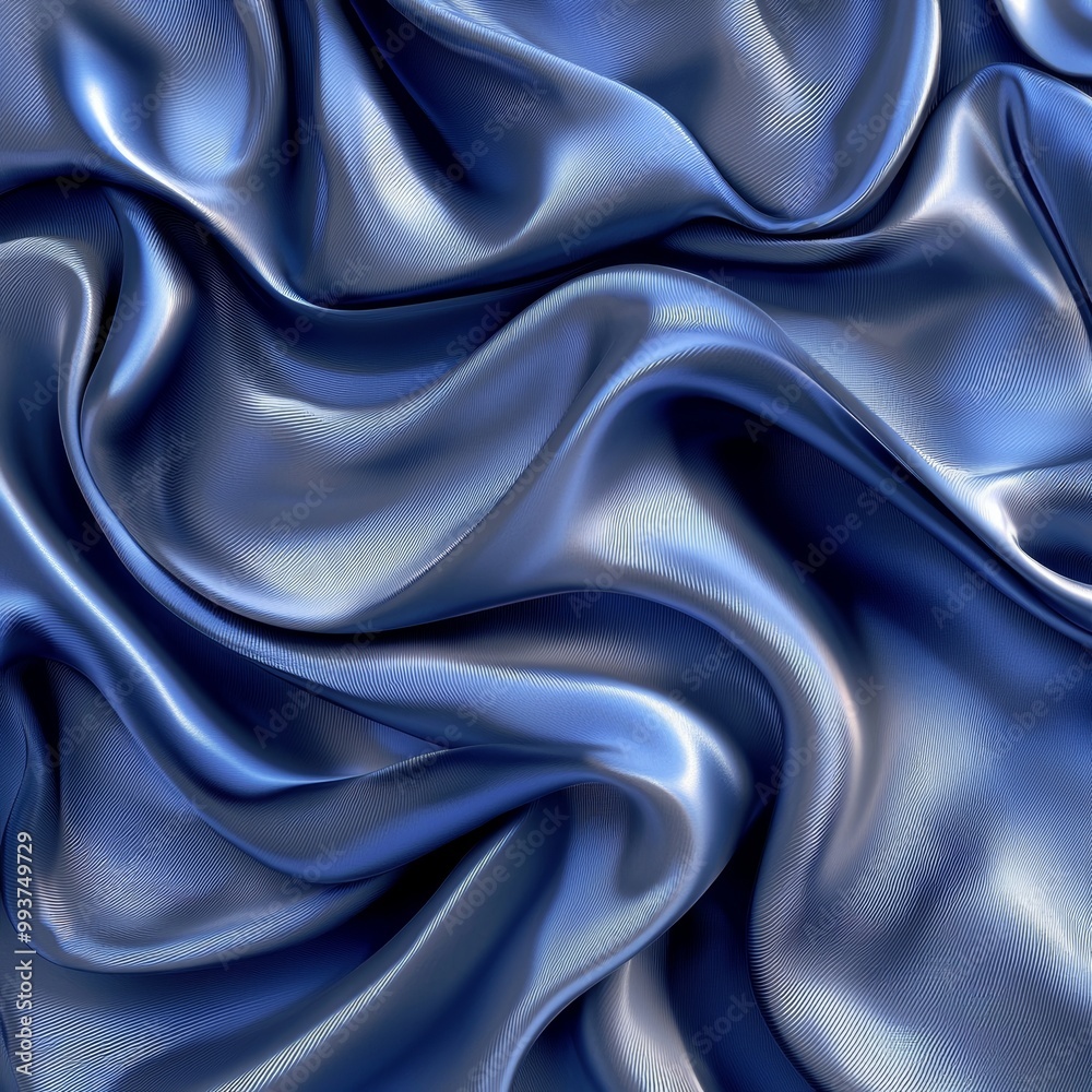 Fototapeta premium Shimmering blue satin fabric with elegant folds and smooth texture.
