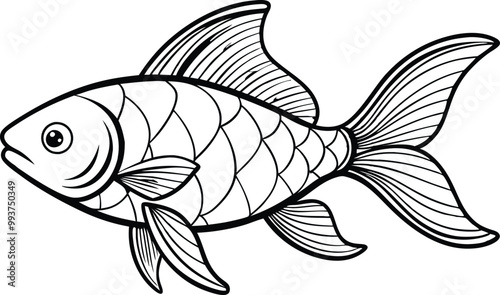 Goldfish single line art silhouette vector illustration on white background.