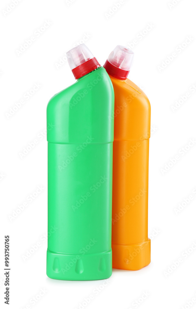 Two toilet cleaners in bottles isolated on white Two toilet cleaners in bottles isolated on white