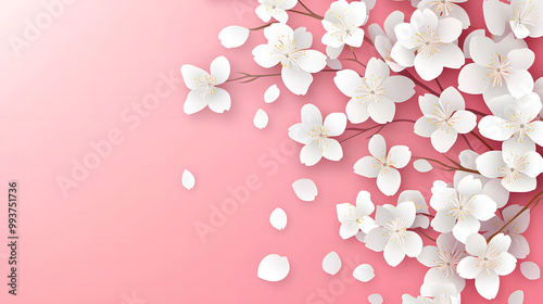 Delicate Cherry Blossom Flowers on Pink Background - Spring Serenity design