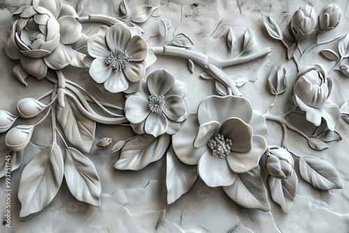 AI generated illustration luxury white wall design bas-relief with stucco mouldings rococo element