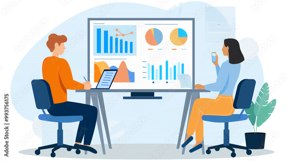 Business People Analyzing Data on a Whiteboard Business People Analyzing Data on a Whiteboard