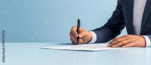 Businessperson making notes on a document while negotiating with a client, business deal, preparing for agreement