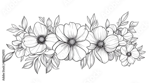 Floral doodles, elegant line art, simple flowers