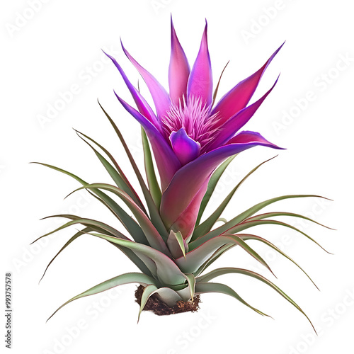 Air Plant with Pink and Purple Bloom, Tillandsia Flower, Exotic Indoor Plant, Decorative Air Plant, Houseplant with Colorful Blooms photo