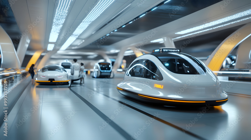 Futuristic Transportation Hub with Robotic Taxis