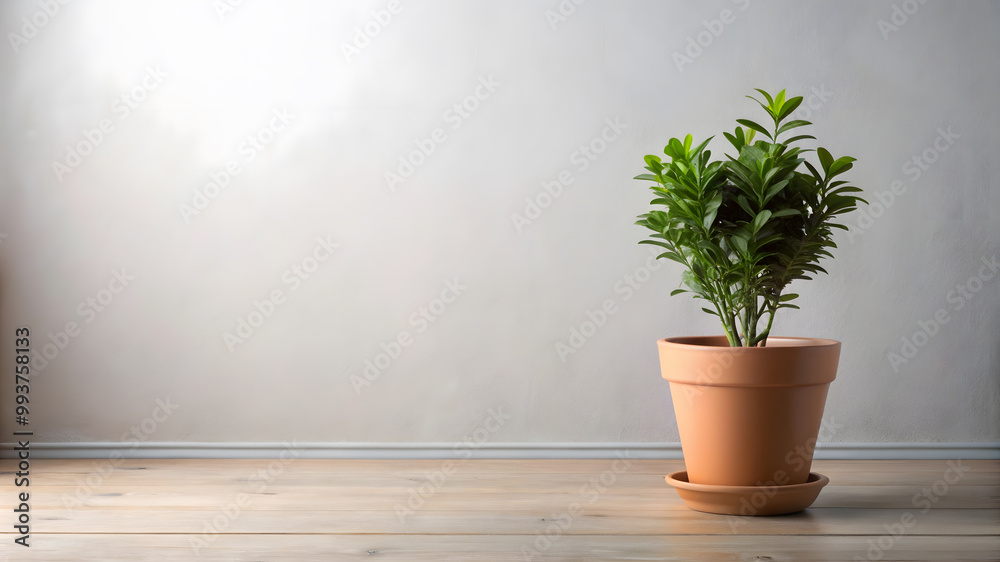 Fototapeta premium Minimalist Potted Plant with Text Space. Perfect for: Earth Day, Gardening events, Home décor exhibitions