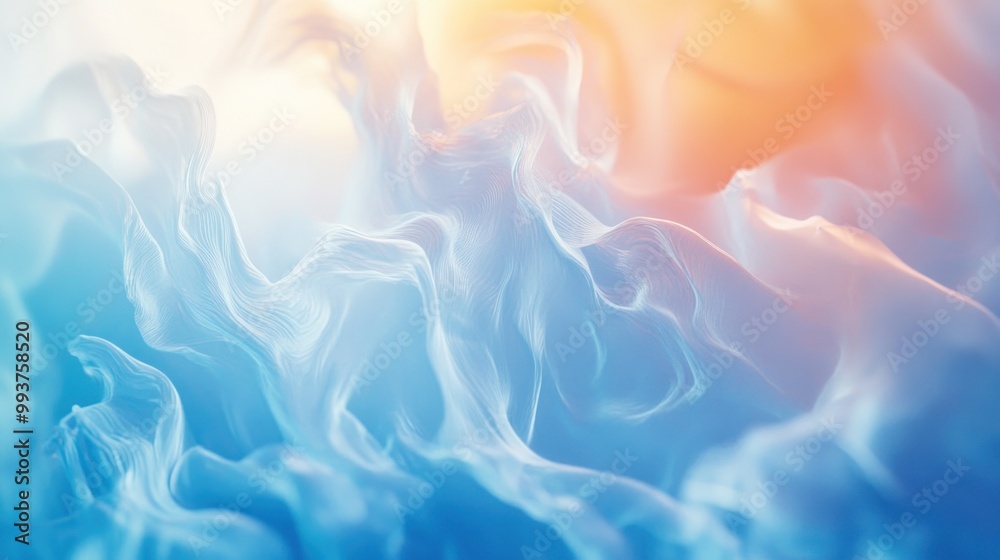 Obraz premium Abstract swirling colors in soft blue and orange hues, creating a dreamy, fluid effect.