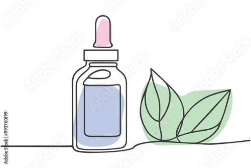 Vector continuous one line drawing of medicine bottle on white background. Homeopathy, linear stylized.