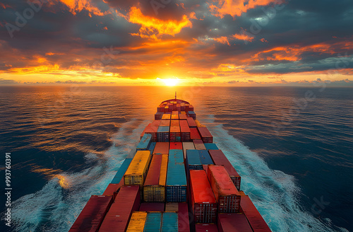 Ocean Cargo Ship Loaded with Containers: Maritime Freight Across the Seas