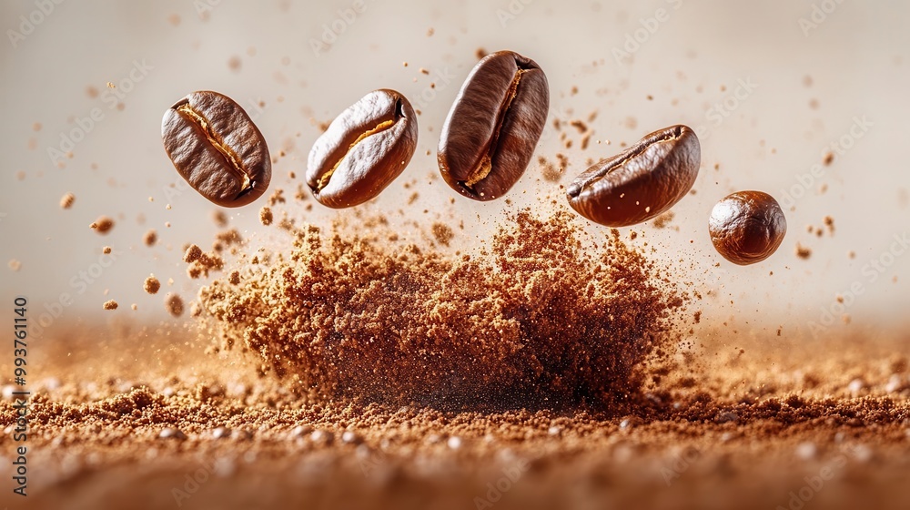 dynamic coffee bean explosion capturing the moment of beans flying through the air showcasing freshness and energy against a pristine white backdrop dynamic coffee bean explosion capturing the moment of beans flying through the air showcasing freshness and energy against a pristine white backdrop