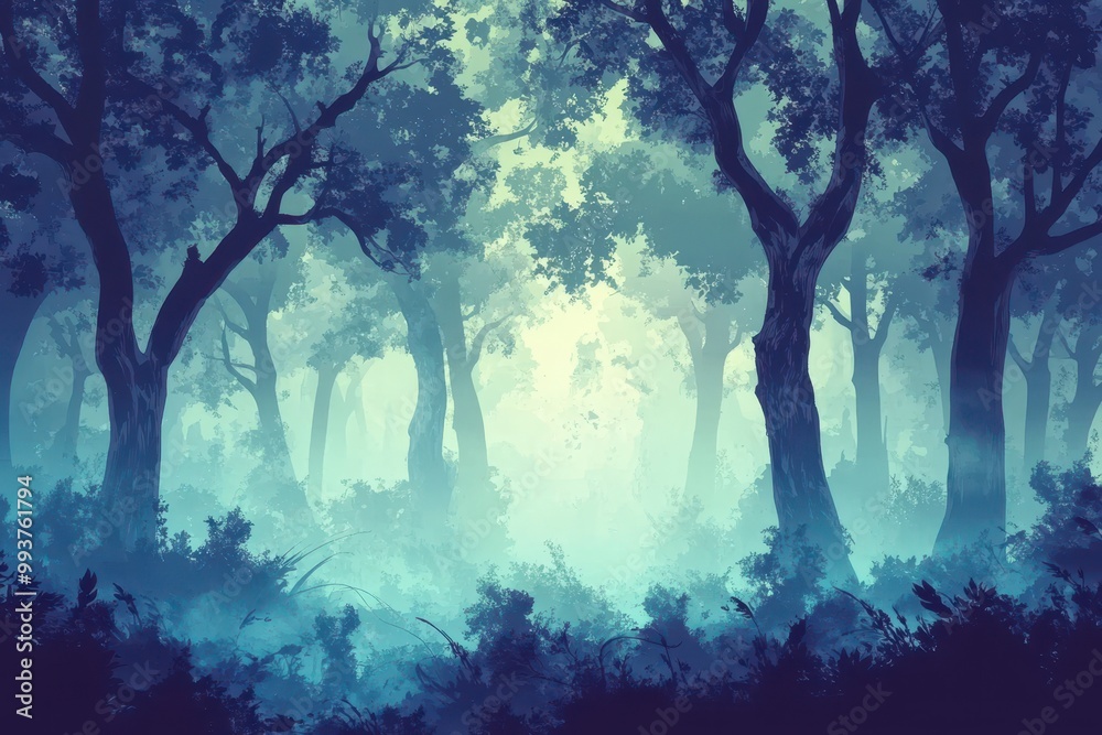 Fototapeta premium A Mystical Forest Path Bathed in Morning Mist