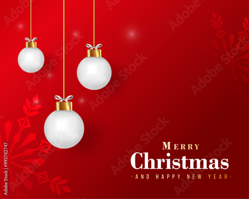 Beautiful christmas balls snowflakes red greeting background