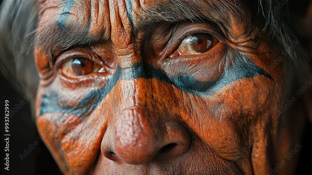Close-up Portrait of a Tribal Person with Painted Face