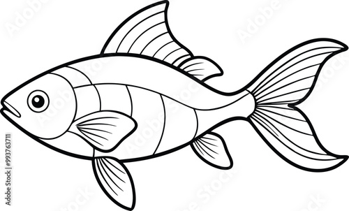 Goldfish single line art silhouette vector illustration on white background.