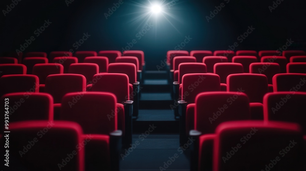 Fototapeta premium Cinematic Spotlight in Dark Theater, captivating illumination in a shadowy setting, creating a dramatic atmosphere with ample space for text or messaging