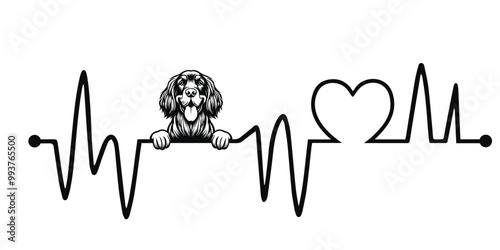 Heartbeat line with Gordon Setter Dog Peeking, Dog and Heartbeat frequency with Heart Love Vector illustration
