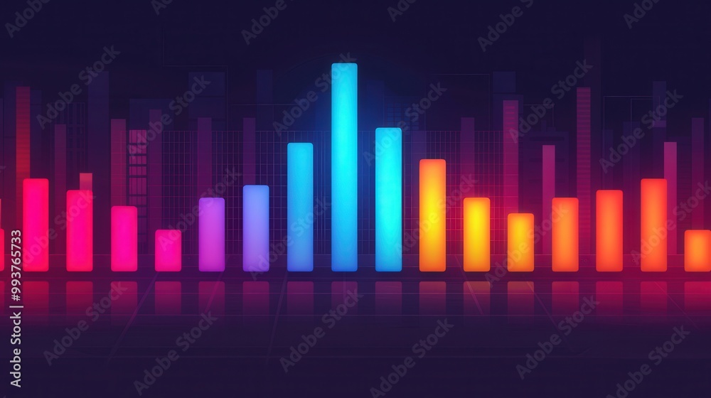Vibrant Equalizer Display, an illustration showcasing glowing equalizer bars in a dark setting, featuring a sleek flat design that enhances the visual rhythm and energy. Vibrant Equalizer Display, an illustration showcasing glowing equalizer bars in a dark setting, featuring a sleek flat design that enhances the visual rhythm and energy.
