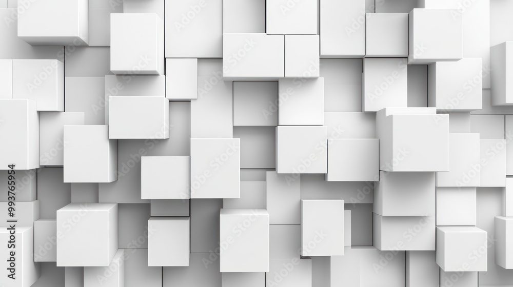A textured wall composed of various white cubes in a 3D arrangement. A textured wall composed of various white cubes in a 3D arrangement.