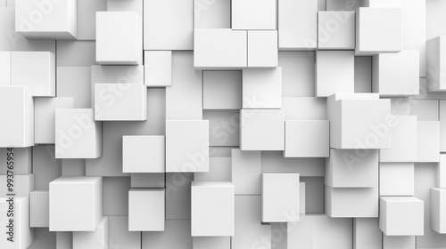 A textured wall composed of various white cubes in a 3D arrangement.