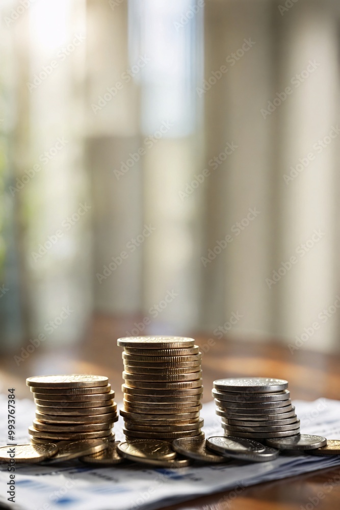 Stack of Coins on Financial Report. Stack of Coins on Financial Report.