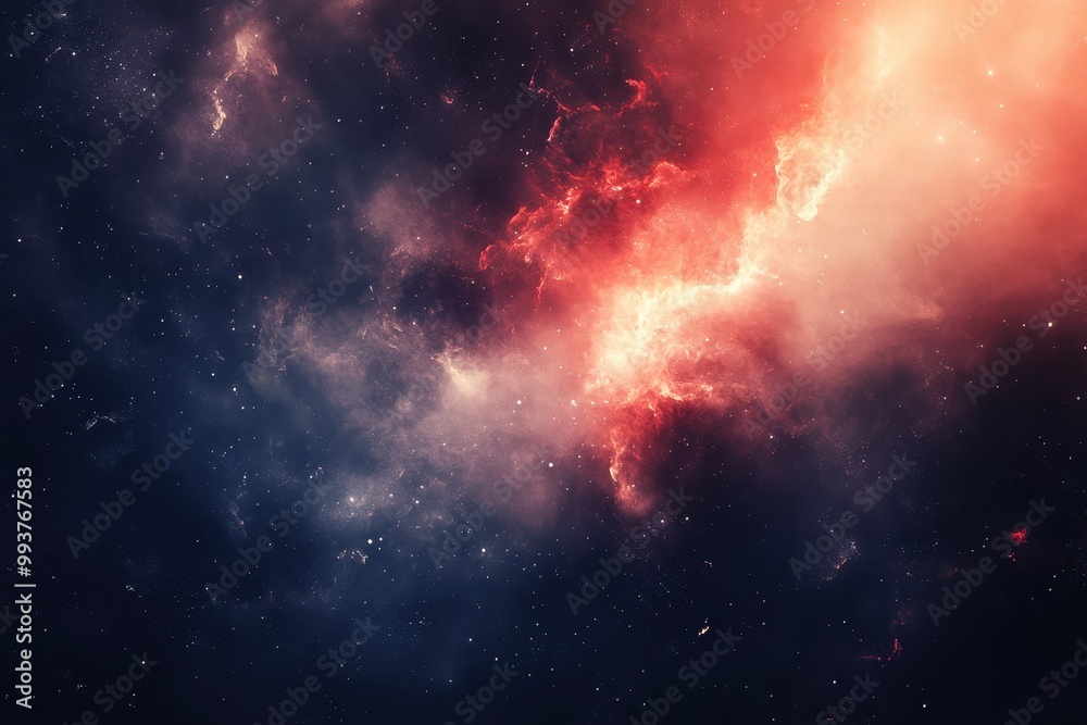 Naklejka premium Red and White Nebula with Stars in Dark Space