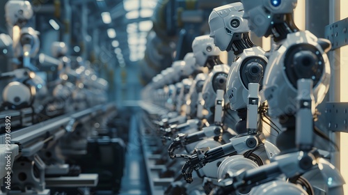 Visualize a factory where robotic arms automate complex processes, improving efficiency and precision 