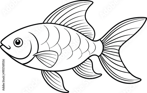 Goldfish single line art silhouette vector illustration on white background.