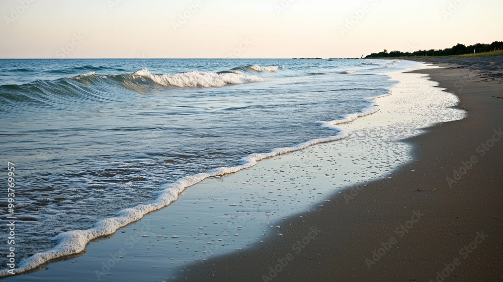 Quiet Beach at Sunset with Soothing Waves Quiet Beach at Sunset with Soothing Waves