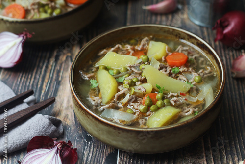 A bowl with traditional German dish - stew Eintopf