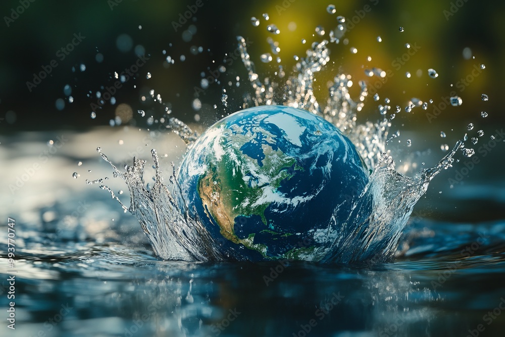 Earth as a Planet Made of Water, Floating on a River. AI generated illustration. Earth as a Planet Made of Water, Floating on a River. AI generated illustration.