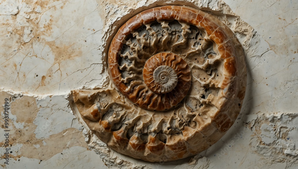 Ammonite fossil in stone on a white background. Ammonite fossil in stone on a white background.