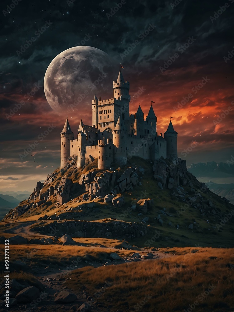 Ancient castle in an otherworldly landscape. Ancient castle in an otherworldly landscape.