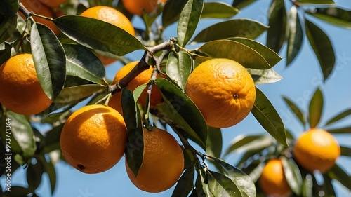 oranges hanging on a branch
