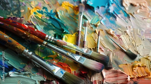 Paintbrushes on a Palette of Vibrant Colors