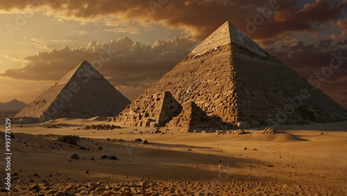 Ancient pyramids in the desert. photo