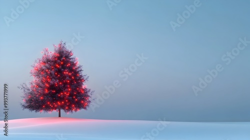 Festive 3D Christmas Tree with Red and Black Garland and Glowing Lights