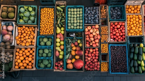 Wallpaper Mural Colorful Fruit and Vegetable Stands from Above in the City. AI generated illustration Torontodigital.ca
