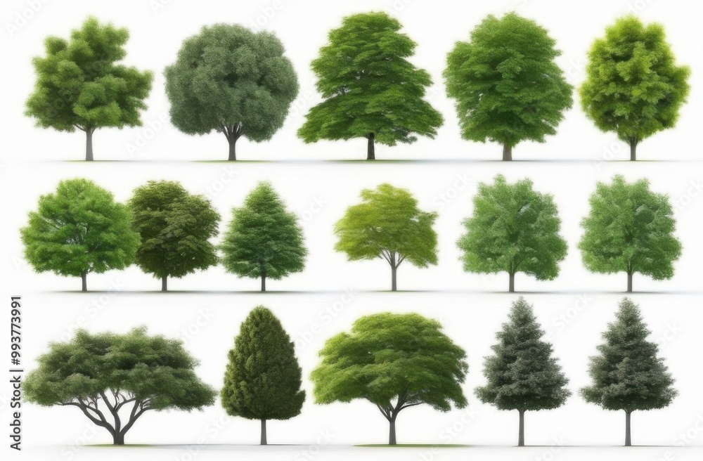 Fototapeta premium Collection Beautiful 3D Trees Isolated on white background , Use for visualization in architectural design or garden decorate