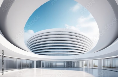 3d Illustration of White Circular Building. Modern Geometric Wallpaper. Futuristic Technology Design 