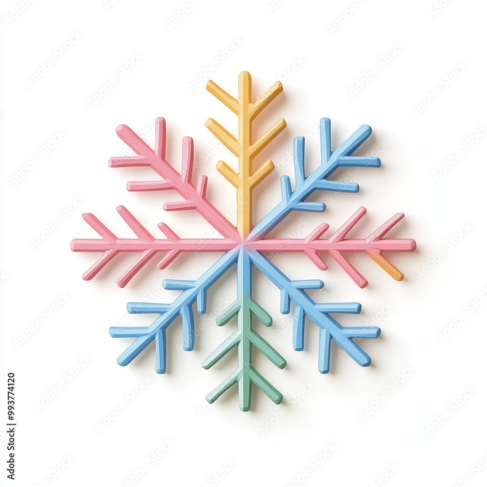 Vibrant 3D Snowflake Icon Isolated on White Background, Ideal for Winter Designs with Copy Space.