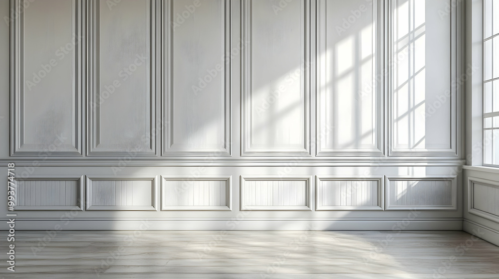 White Wall Paneling with Window Light 3D Render White Wall Paneling with Window Light 3D Render