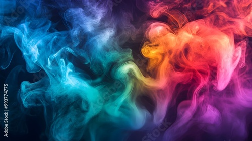 Mesmerizing Multicolored Smoke Swirls Gracefully Against Contrasting Dark Background Creating a Captivating Abstract and Visual Experience